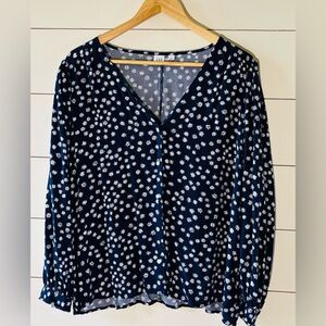 GAP Navy Floral Blouse, office, casual, spring, lightweight, long sleeve, size L